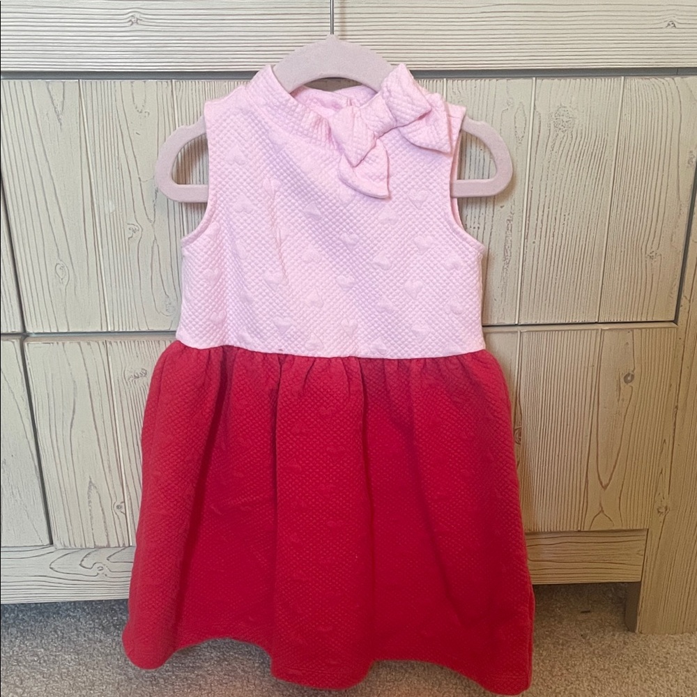 Janie and Jack Pink and Red Textured Heart Dress 3T